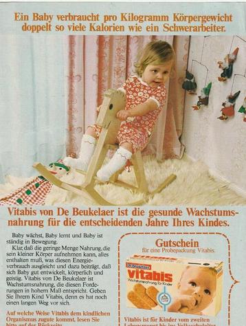 Retro reclame 1972 Vitabis jongetje op hobbelpaard beschikbaar voor biedingen