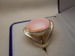 Zilveren ring met roze parelmoer steen maat 19 nr.1255, Verzenden, 19 tot 20, Zo goed als nieuw, Dame