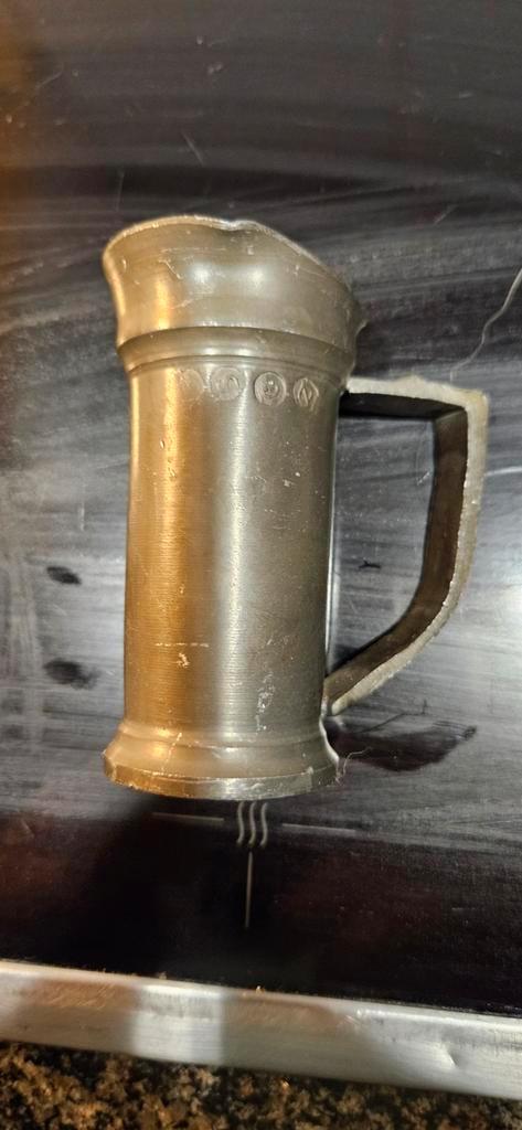 Oud Tinnen Maatkannetje / Horecameetbeker 50 ml, Antiek en Kunst, Antiek | Tin, Ophalen of Verzenden