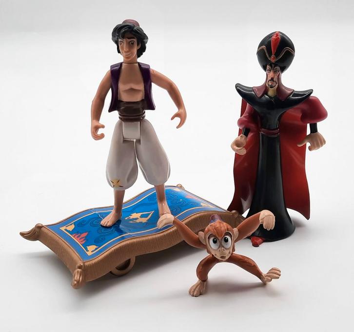 Aladdin met vliegend tapijt, Abu en Jafar Mattel 1992, Verzamelen, Disney, Gebruikt, Beeldje of Figuurtje, Overige figuren, Ophalen of Verzenden