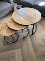 3-in-1 Bijzettafels Hout/Metaal, Minder dan 45 cm, Rond, Zo goed als nieuw, Hout