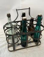 Prachtige Brocante Frans flessenrek met 6x beugelflessen, Ophalen of Verzenden