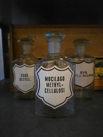 Set van 3 antiek 19de eeuwse grote Apothekersflessen €89 !! beschikbaar voor biedingen
