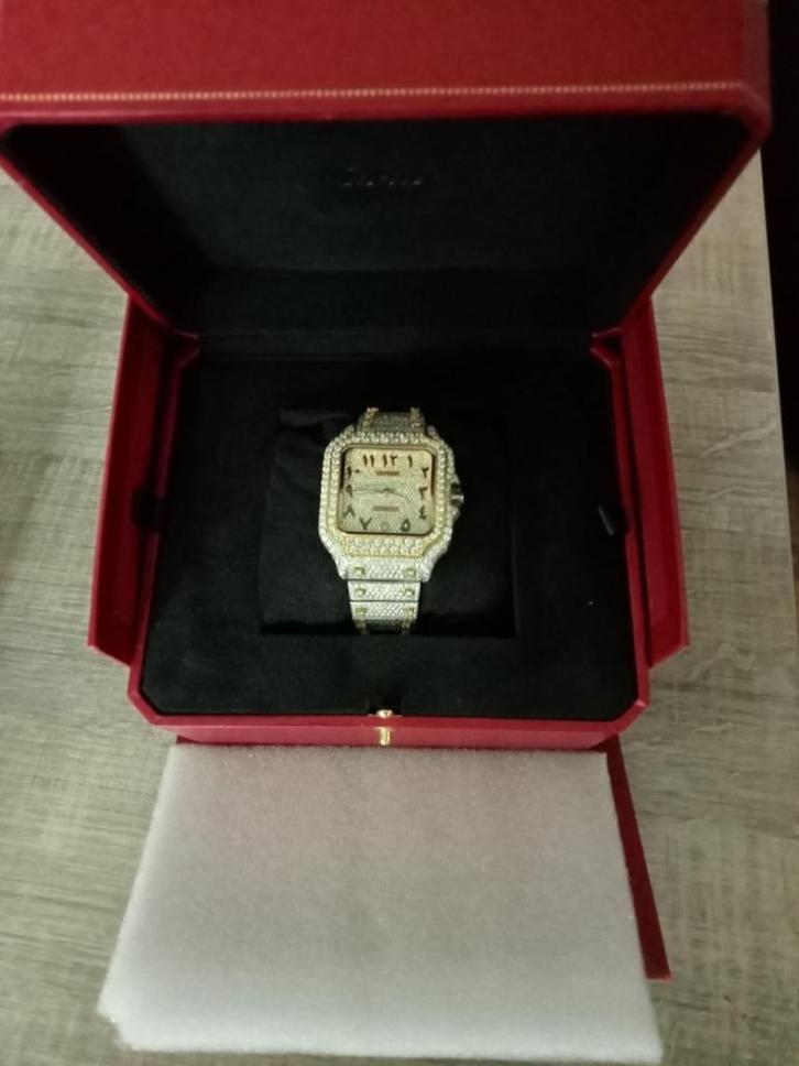 moissanite cartier horloge, Sieraden, Tassen en Uiterlijk, Horloges | Heren, Zo goed als nieuw, Overige merken, Staal, Staal, Ophalen of Verzenden