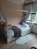 Kinderbed grenen wit, 90x200cm met dak en opberglades, Ophalen, 85 tot 100 cm, Gebruikt, Lattenbodem