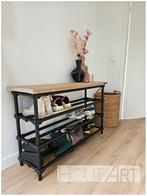 Schoenenkast ZWARTE steigerbuis met bovenblad steigerhout, Info@hout-art.nl, Nieuw, Ophalen of Verzenden, Hoeves 3 in Schijndel