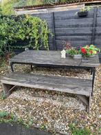 eettafel + 2 bankjes, Tuin en Terras, Ophalen, Gebruikt, Rechthoekig, Hout