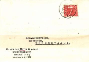 M. van den Oever + Zonen, Haaren [N.-B.] - 03.1954 - briefka beschikbaar voor biedingen