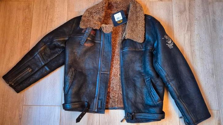 PME Legend Pilotenjas Schapenleer maat L, Kleding | Heren, Jassen | Winter, Zo goed als nieuw, Maat 52/54 (L), Bruin, Ophalen of Verzenden