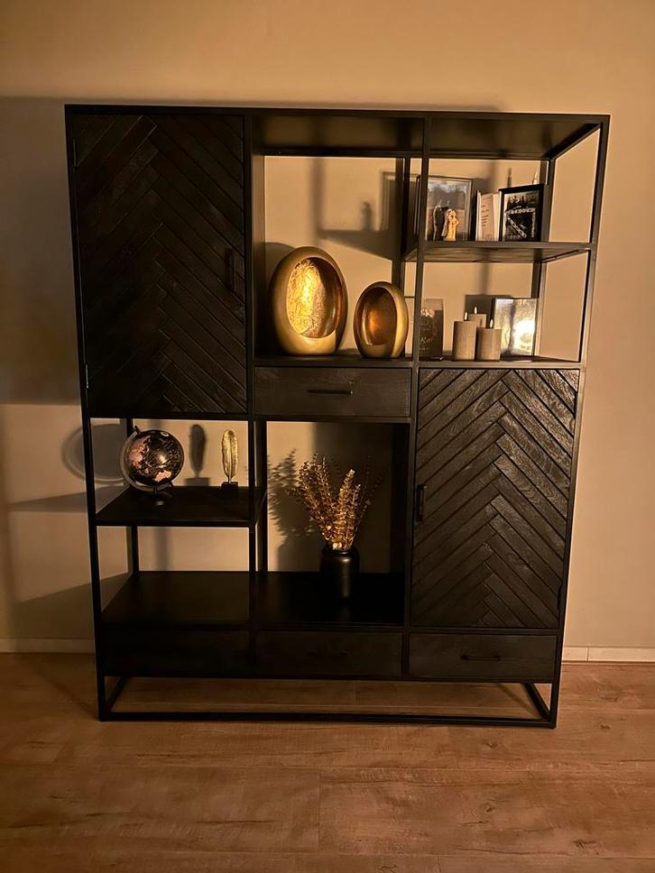 Kast en TV-kast set mangohout zwart, Huis en Inrichting, Kasten | Wandmeubels, Gebruikt, 150 tot 200 cm, 150 tot 200 cm, 25 tot 50 cm