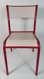 Retro stoel, schoolstoel, rood frame, wit hout zitting. S33, Huis en Inrichting, Gebruikt, Ophalen of Verzenden, Hout, Rood