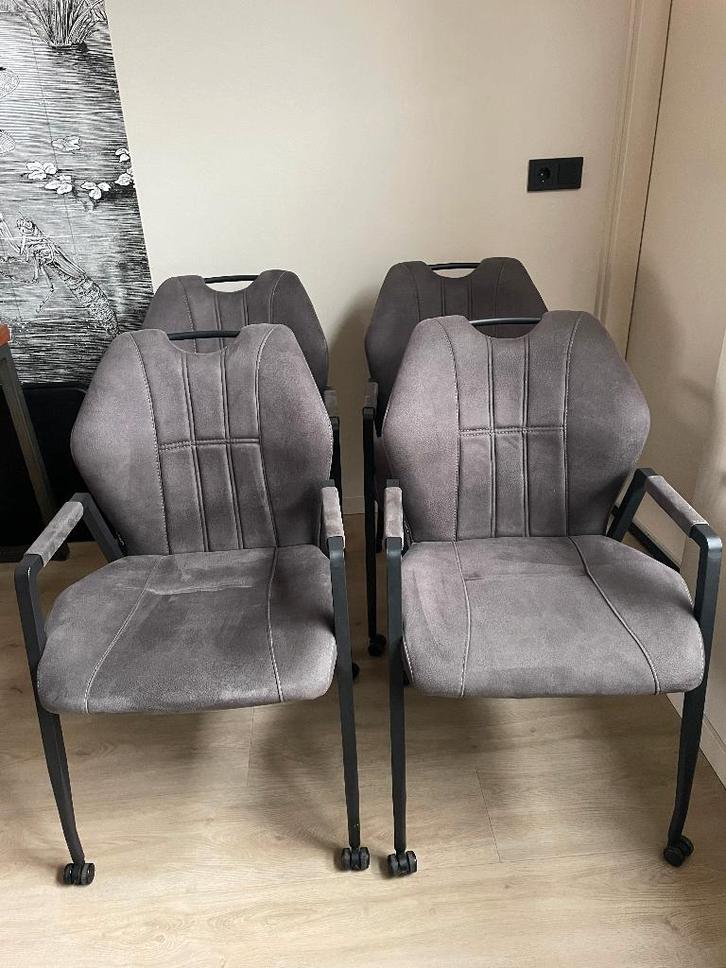 vier eetkamerstoelen van Feelings, Huis en Inrichting, Stoelen, Gebruikt, Vier, Stof, Grijs, Ophalen