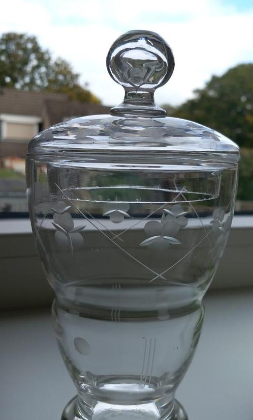 glazen voorraad pot ( gegraveerd), Verzamelen, Glas en Borrelglaasjes, Gebruikt, Overige typen, Ophalen of Verzenden