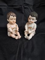 Duo Bisque Piano Baby's Handgeschilderd Porseleinen Beeldjes, Antiek en Kunst, Ophalen