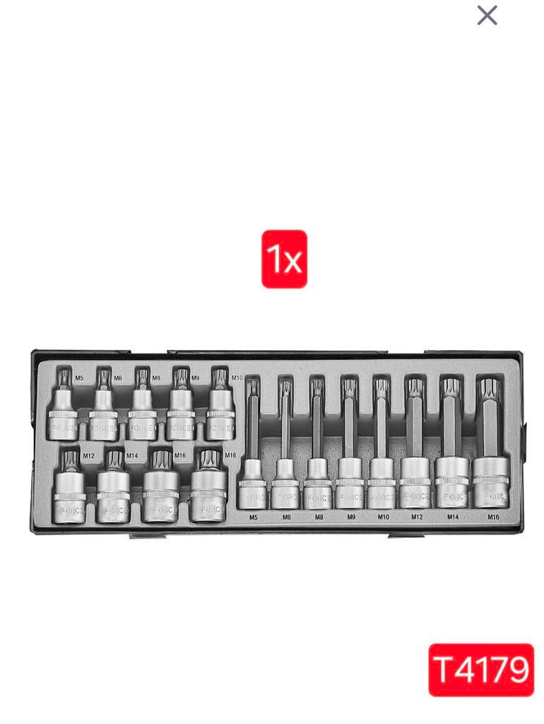 1x Veeltand bit doppen set 1/2" 17-delig.
Merk Force.

Geree, Ophalen of Verzenden
