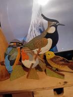 Vintage houten vogeltjes geelgors huis decoratie brocant, Verzenden