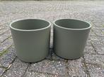 Legergroene Bloempotten - Set van 2, Kunststof, Rond, Binnen, Ophalen of Verzenden