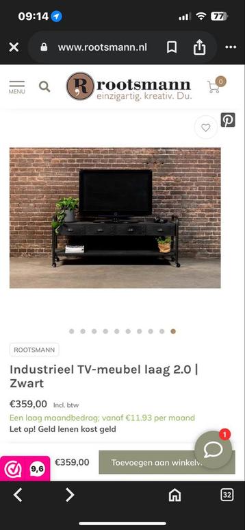 Industrieel TV Meubel Zwart Metaal rootsmann beschikbaar voor biedingen