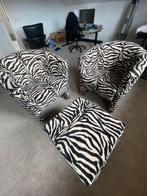 Twee feauteuils en poef met zebraprint, Huis en Inrichting, Ophalen, Gebruikt, Minder dan 75 cm, 50 tot 75 cm