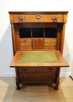 Antieke secretaire à abbatant met lederen schrijfblad, Antiek en Kunst, Ophalen of Verzenden