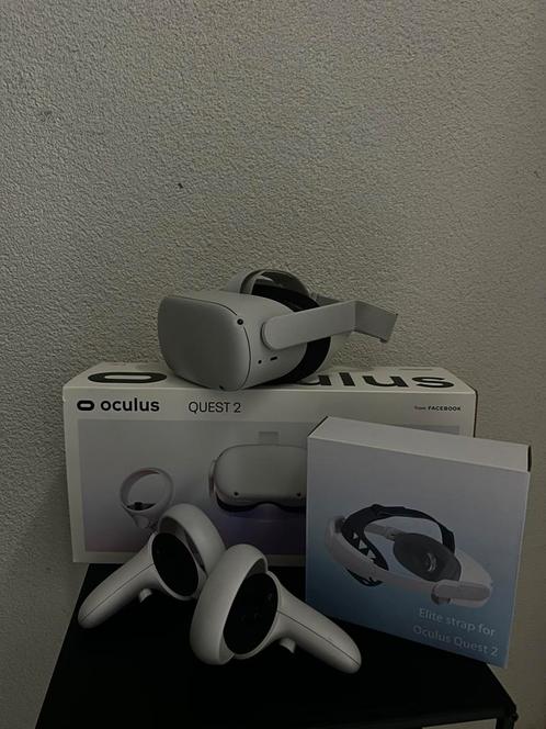 Oculus Quest 2 (128 GB) + Elite Strap, Spelcomputers en Games, Virtual Reality, Gebruikt, Overige platformen, Ophalen