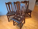 Houten stoelen met lederen zitting (set van 4), Antiek en Kunst, Ophalen