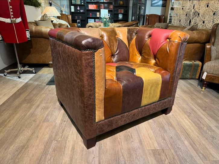 MANCHESTER MULTICOLOR CHESTERFIELD FAUTEUIL KUBUS PATCHWORK, Huis en Inrichting, Fauteuils, Nieuw, Leer, 75 tot 100 cm, Ophalen of Verzenden