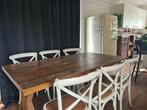 Massief Eiken Eettafel Salontafel met 6 stoelen, Ophalen, 100 tot 150 cm, Eikenhout, Vijf personen of meer