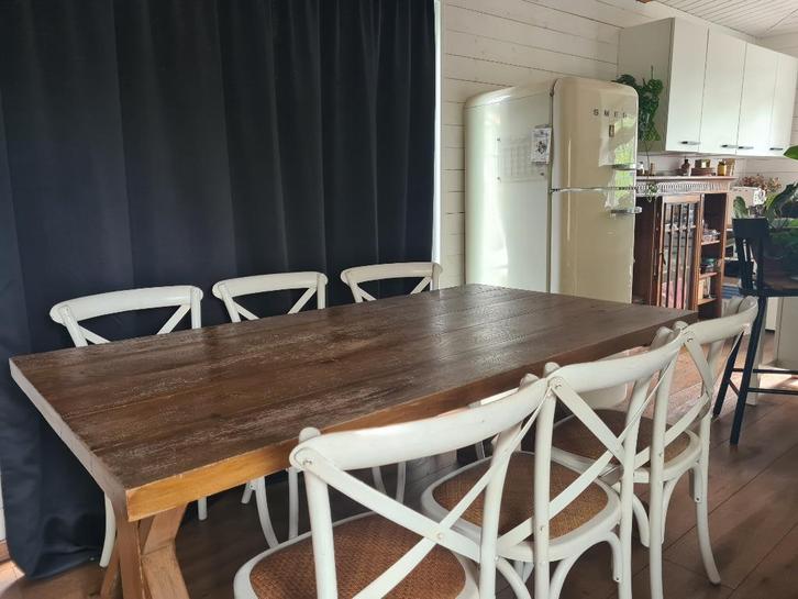 Massief Eiken Eettafel Salontafel met 6 stoelen, Huis en Inrichting, Tafels | Eettafels, 100 tot 150 cm, 150 tot 200 cm, Vijf personen of meer