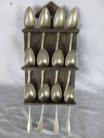 Antiek lepelrek met 12 tinnen lepels - 19e - 20e eeuw, Antiek en Kunst, Curiosa en Brocante, Ophalen of Verzenden