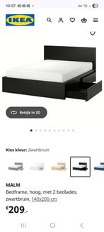 Ikea bed Malm bedframe en laden 200x140, Ophalen, Gebruikt, Zwart, Tweepersoons