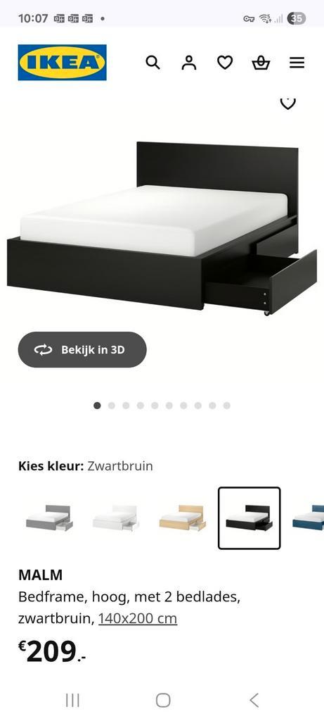 Ikea bed Malm bedframe en laden 200x140, Huis en Inrichting, Slaapkamer | Bedden, Gebruikt, Tweepersoons, 140 cm, 200 cm, Hout