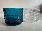 2 Iittala Kastehelmi Waxinelichthouder Turquoise Helder, Huis en Inrichting, Ophalen of Verzenden, Zo goed als nieuw, Overige materialen