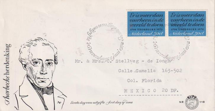 1972 E118 Herdenking Thorbecke  in paar > Mexico typ, Postzegels en Munten, Postzegels | Eerstedagenveloppen, Beschreven, Nederland