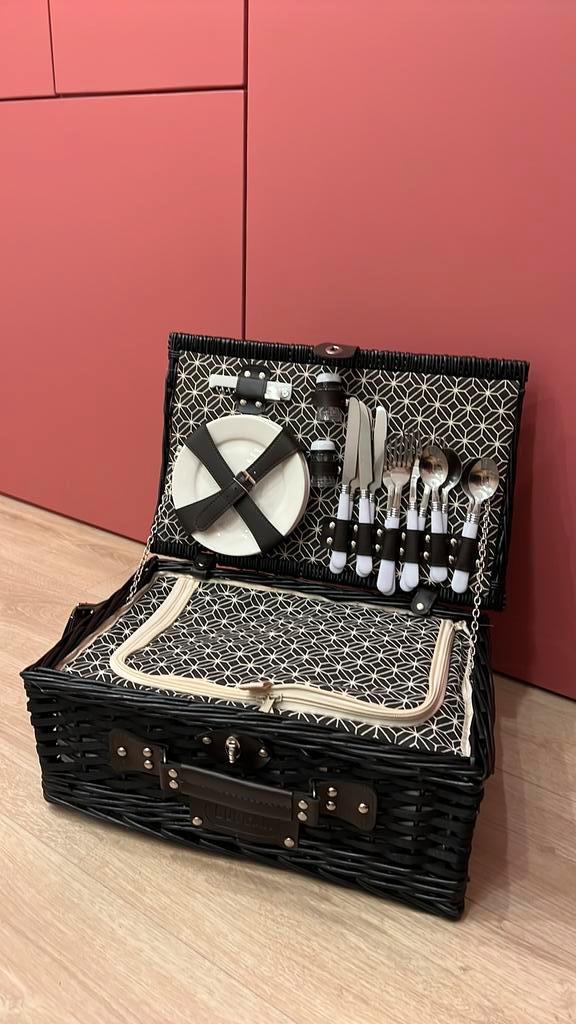 Buccan – Picknickmand met Picknickkleed – 4 Personen – Zwart, Hobby en Vrije tijd, Picknickmanden, Nieuw, Ophalen of Verzenden