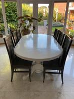 Witte ovale eettafel met 6 stoelen, Ophalen, Gebruikt, 100 tot 150 cm, Landelijk