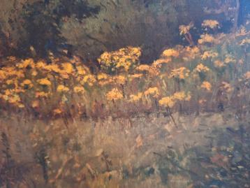 Schilderij Parkgezicht met gele St jacobskruid  beschikbaar voor biedingen