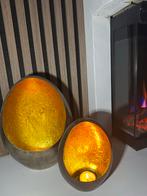 Standing Egg windlichten - Vulkaan grijs/goud - Set van 2, Ophalen of Verzenden, Zo goed als nieuw, Metaal, Grijs