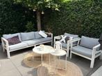 Loungeset - Bank en 2 fauteuils met all weather-kussens, Ophalen, 5 zitplaatsen, Gebruikt, Aluminium