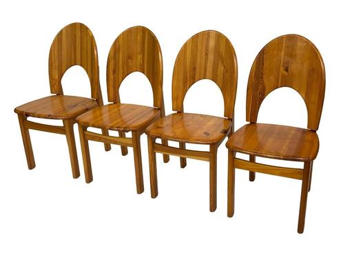 Vintage set van vier Rainer Daumiller grenen stoelen design, Huis en Inrichting, Stoelen, Gebruikt, Vier, Hout, Bruin, Ophalen of Verzenden