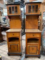Twee vintage kastjes nachtkastjes met vitrine, Huis en Inrichting, Ophalen, Gebruikt, Minder dan 45 cm