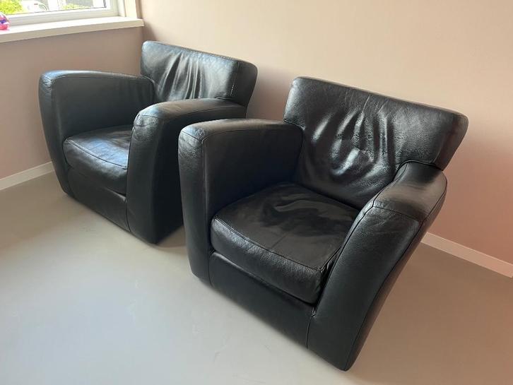 Fauteuils 3x Label Barzoi Gerard van de Berg, Huis en Inrichting, Fauteuils, Gebruikt, Leer, 75 tot 100 cm, 75 tot 100 cm, Ophalen