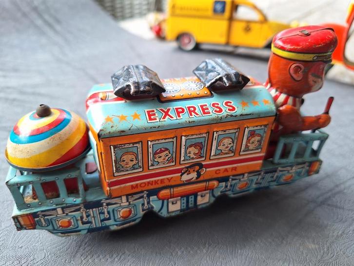 "Monkey Car Express" blikken speelgoedtrein, nette staat., Antiek en Kunst, Antiek | Speelgoed, Ophalen of Verzenden