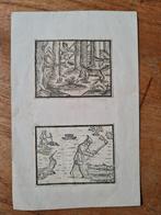 Zeer oude houtsnede, jacht, wak-vissen, ijs-vissen, uniek!, Ophalen of Verzenden