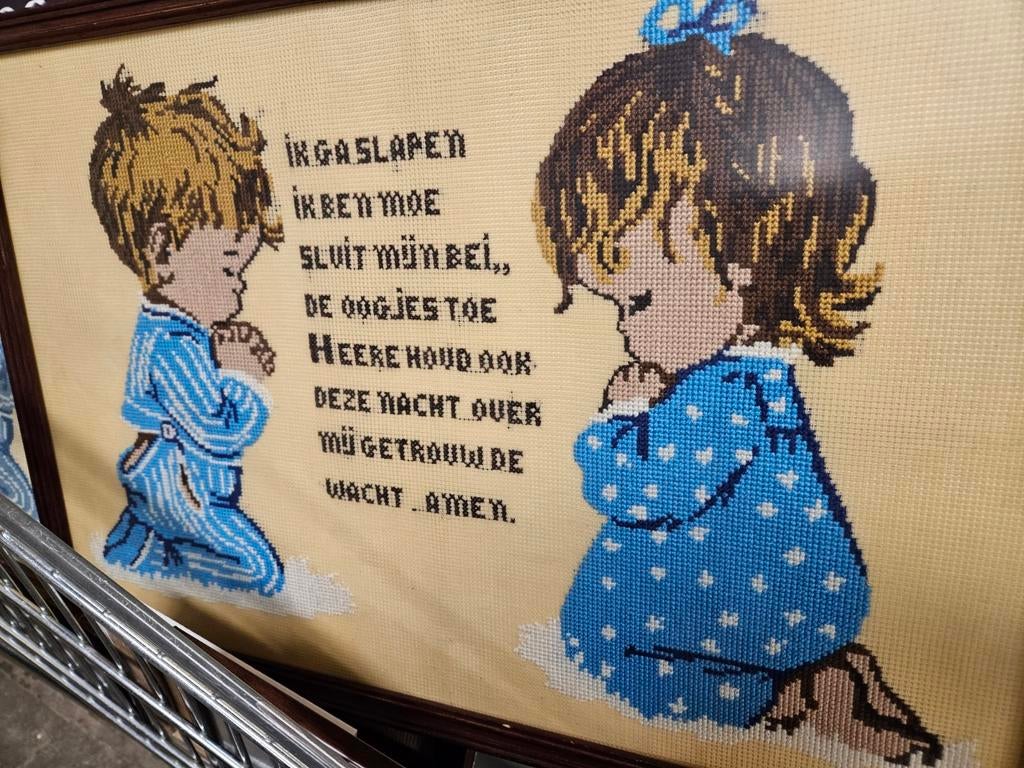 Geborduurd schilderij ik ga slapen ik ben moe, Ophalen, Hout, Minder dan 50 cm