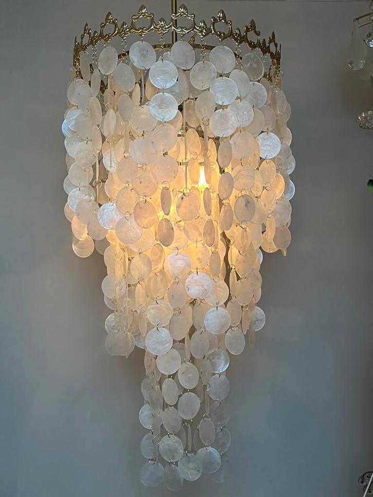 2 beschikbaar! XXL capiz schelpen hanglampen vide lampen, Huis en Inrichting, Lampen | Kroonluchters, Glas, Ophalen of Verzenden