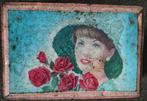 groot antiek toffeeblik LONKA vrouw met rozen, Ophalen of Verzenden