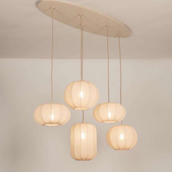 hanglamp 120cm japandi beige bar tafel eettafel ovale lamp, Huis en Inrichting, Lampen | Hanglampen, Nieuw, 75 cm of meer, Stof