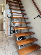 Houten Trap op stalen leggers met Trapleuning, Ophalen, Gebruikt, 80 tot 100 cm, Overige typen