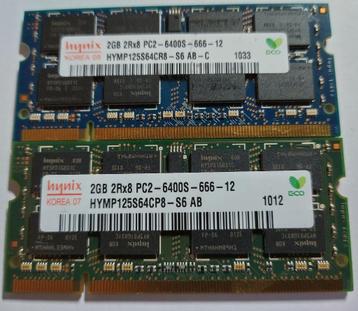 4GB DDR2 2x 2GB PC2-6400S 800MHz Hynix Sodimm 1012 1033 beschikbaar voor biedingen